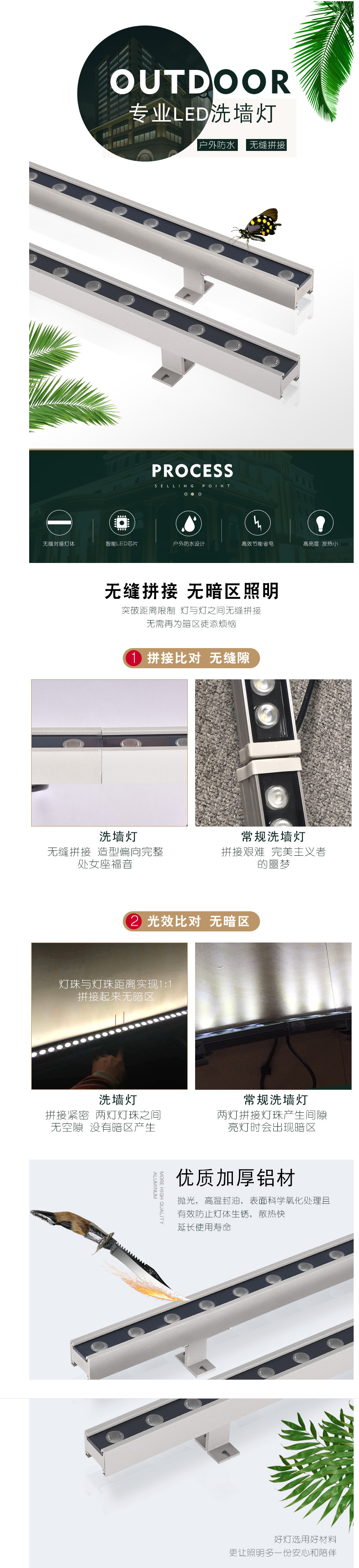 無縫對接，結構防水洗墻燈